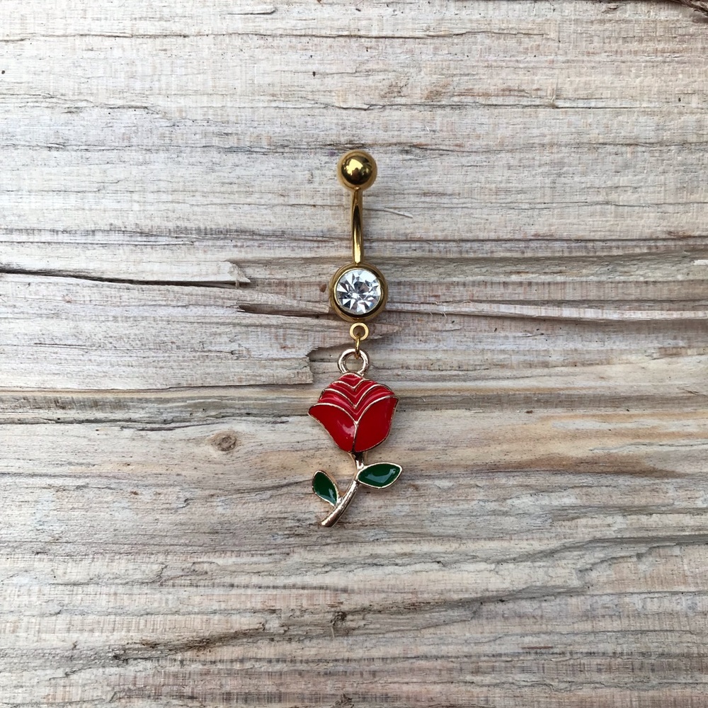 Gold Rose Belly Button Ring